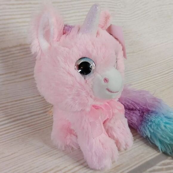 Pink Unicorn Plush Toy with Glitter Horn & Pastel Rainbow Tail - Picture 6 of 15